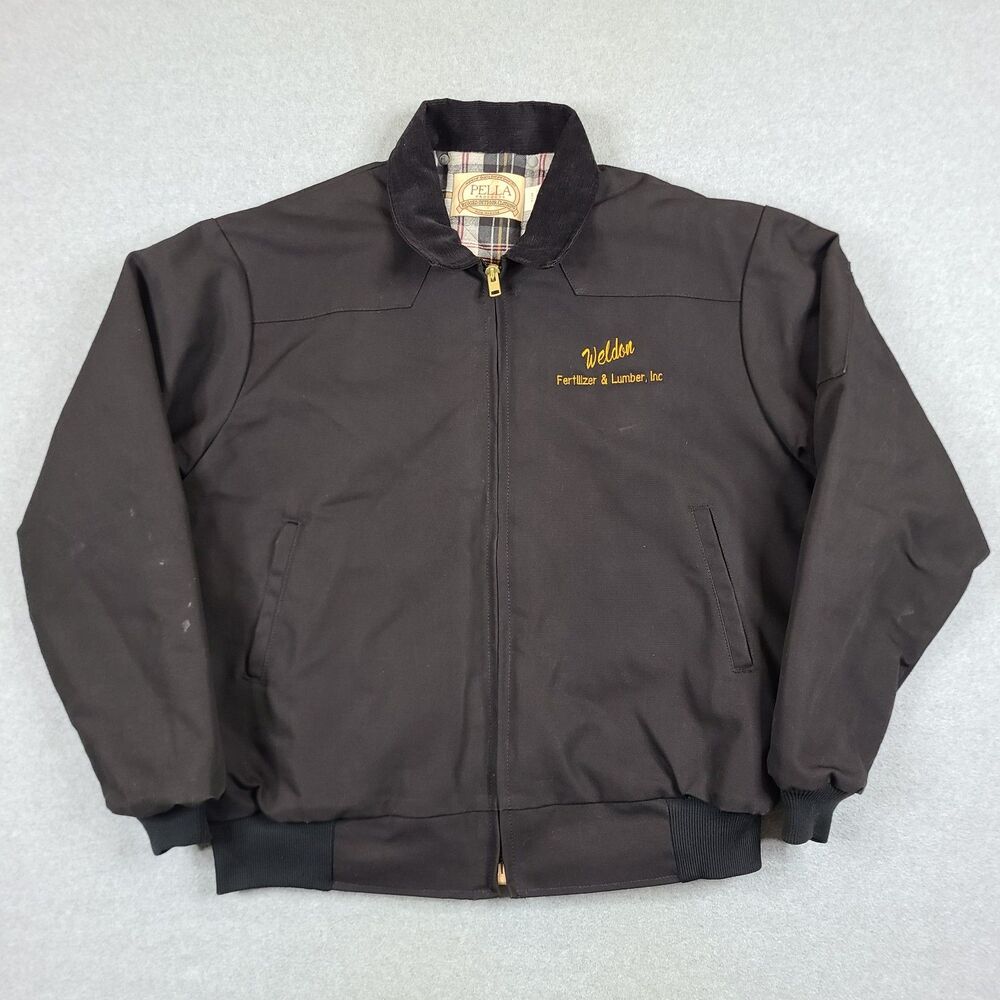 Vtg Pella Jacket Mens Black Canvas XL Tall Blanket Lined Full Zip Work Weldon
